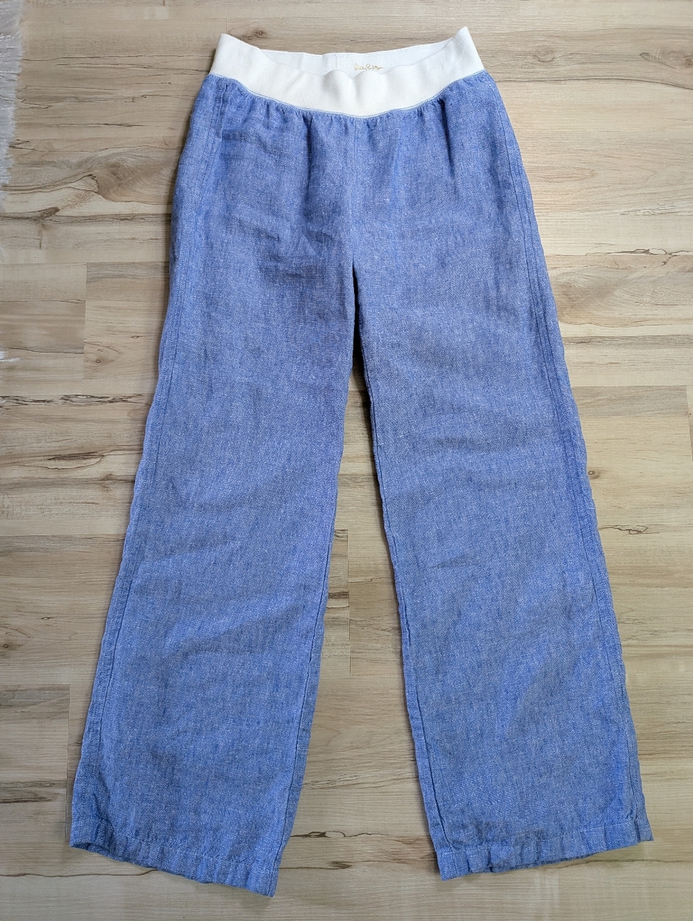 Lilly Pulitzer Light Blue Pants with White Waistband 100% Linen